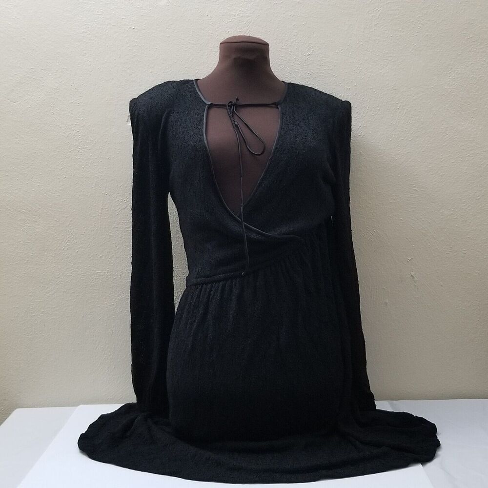 Vintage Rona New York Black Long Sleeve Maxi Dress Casual Made in USA Size 8